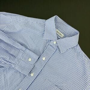 Ascot Chang Thomas Mason Shirt Mens Large Blue Check Button Up Italian Fabric